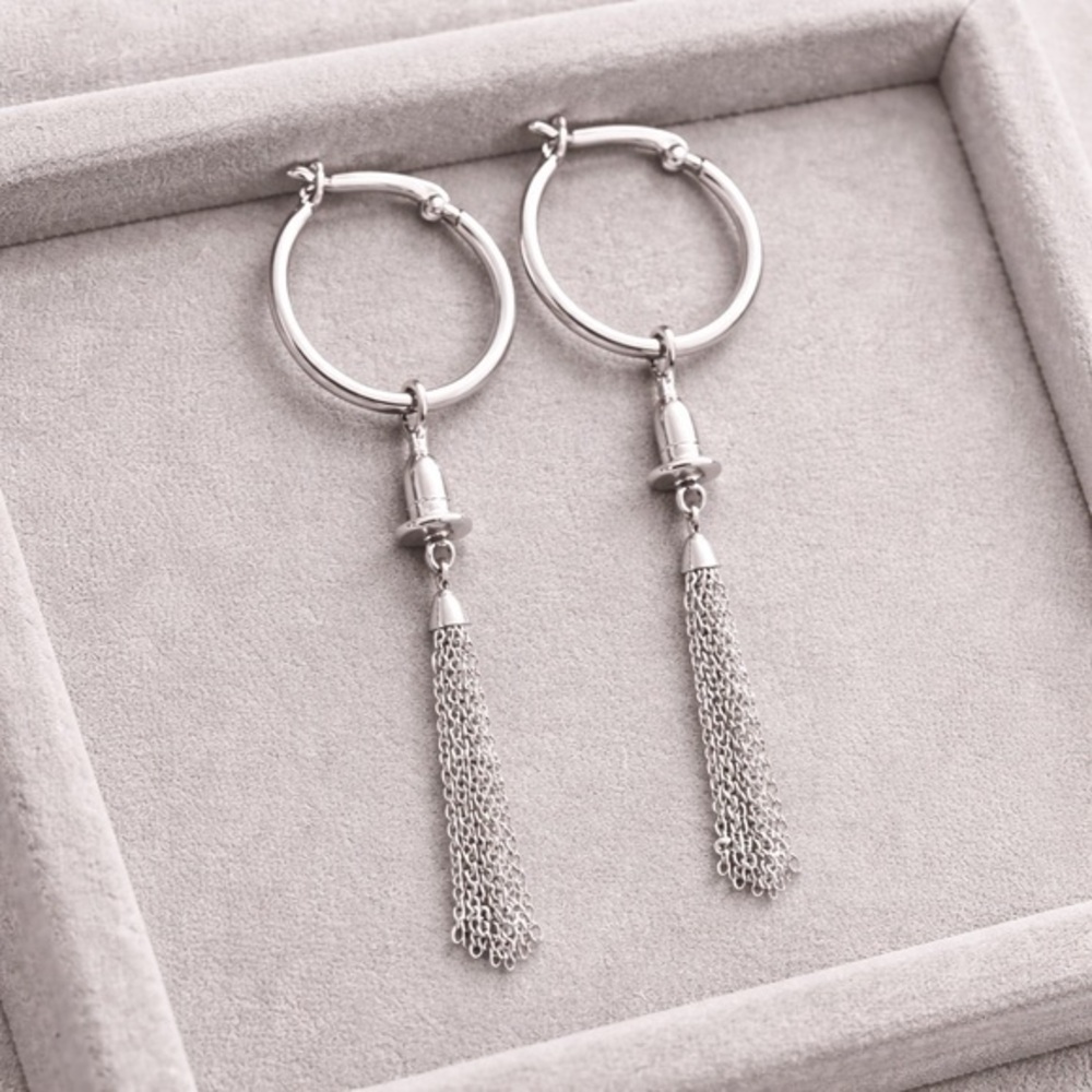 Chamilia CHAM 925 Silver Tassel Drop Hoop Earrings Interchangeable Set EUC #364 - Picture 1 of 7